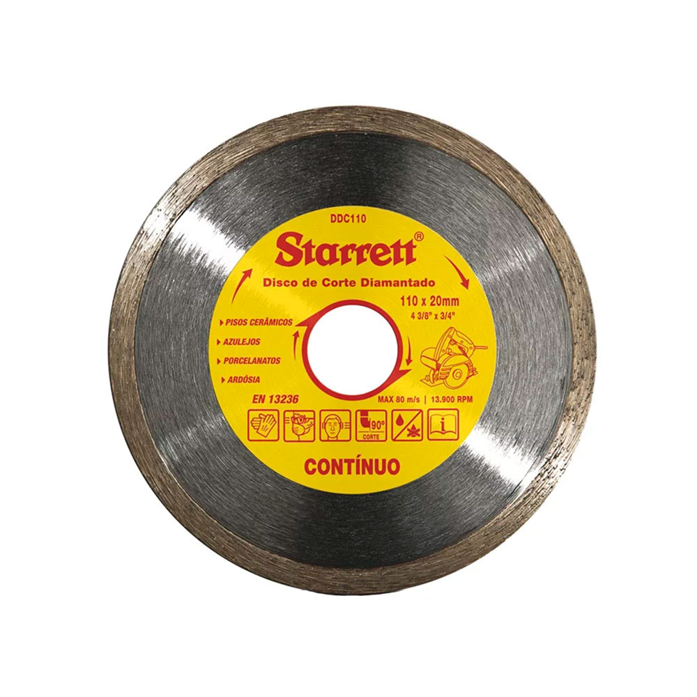 Disco Diamantado de Corte Contínuo, Diâmentro Externo 110mm e Furo 20mm