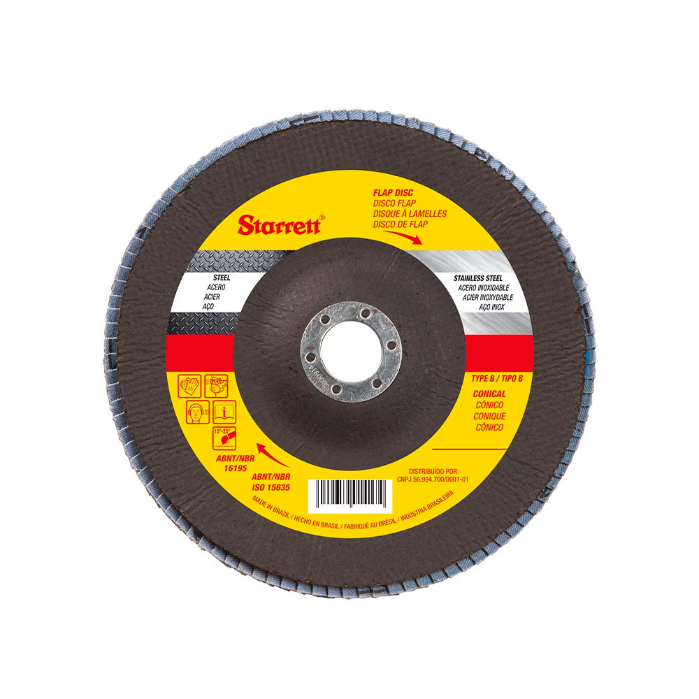 Disco de Flap Starrett em Fibra de Vidro Cônico, Grão de 40 e Diâmetro Externo 115mm