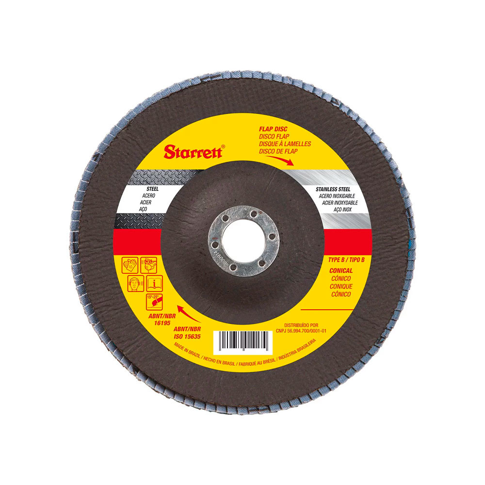 Disco de Flap Starrett em Fibra de Vidro Cônico, Grão de 50 e Diâmetro Externo 180mm