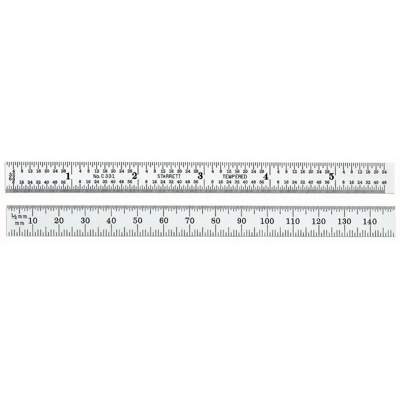 Escala de Aço de 150mm Milímetros e Polegadas - 1mm e 0,5mm em um lado e 1/32" e 1/64" no lado oposto