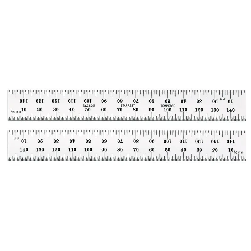 Escala de Aço com Graduação de 150mm e 0,5mm de um lado e 1mm e 0,5mm no lado oposto