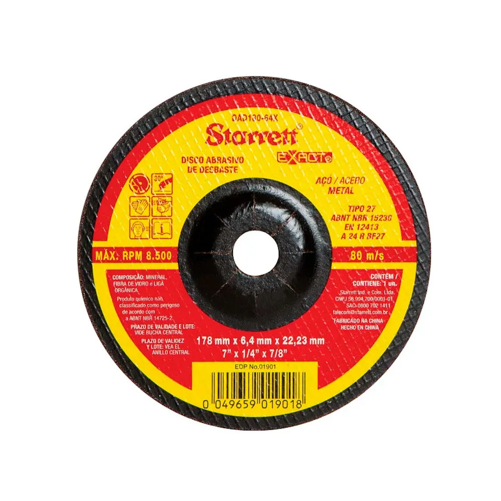 Disco Abrasivo de Desbaste Exact, Diâmentro Externo 178mm, Furo 22,23mm, Espessura 6,4mm