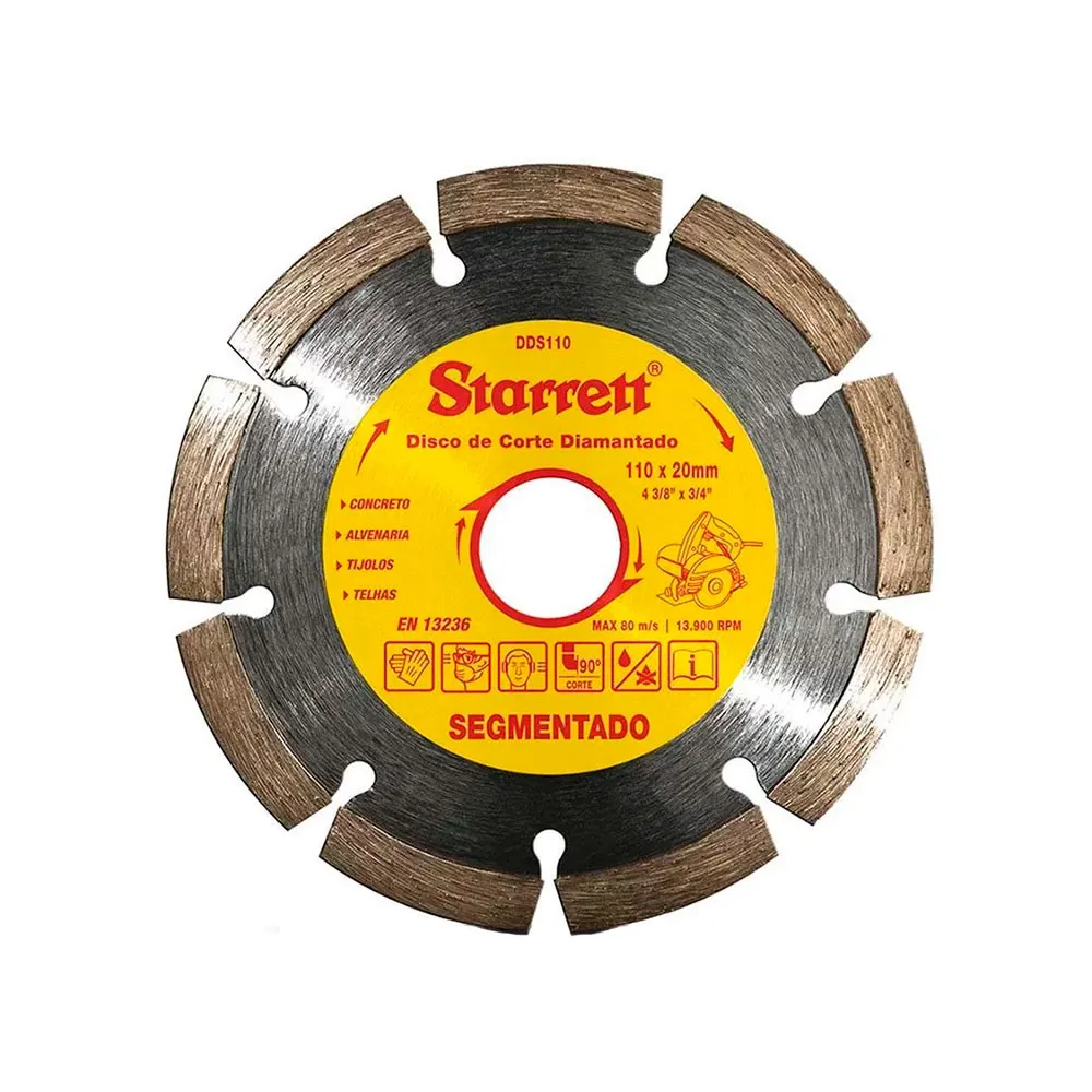 Disco Diamantado de Corte Segmentado, Diâmentro Externo 110mm e Furo 20mm