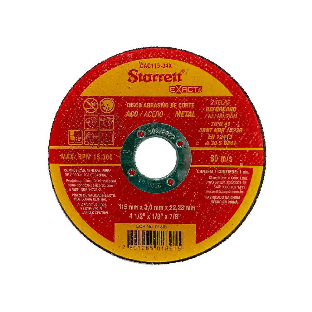 Disco Abrasivo de Corte Exact, Diâmentro Externo 115mm, Furo 22,23mm, Espessura 3mm