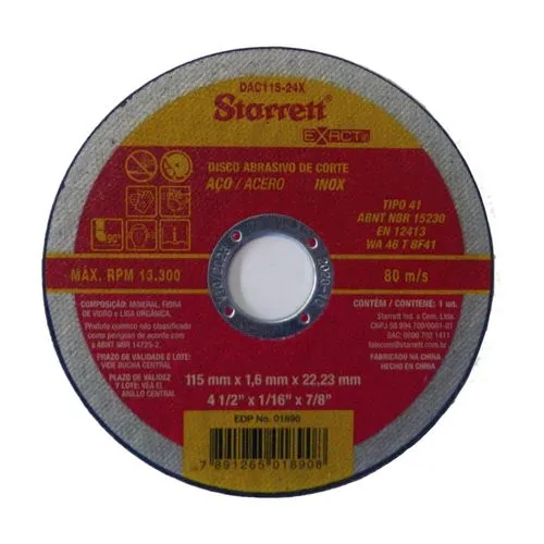 Disco Abrasivo de Corte Exact, Diâmentro Externo 115mm, Furo 22,23mm, Espessura 1,6mm