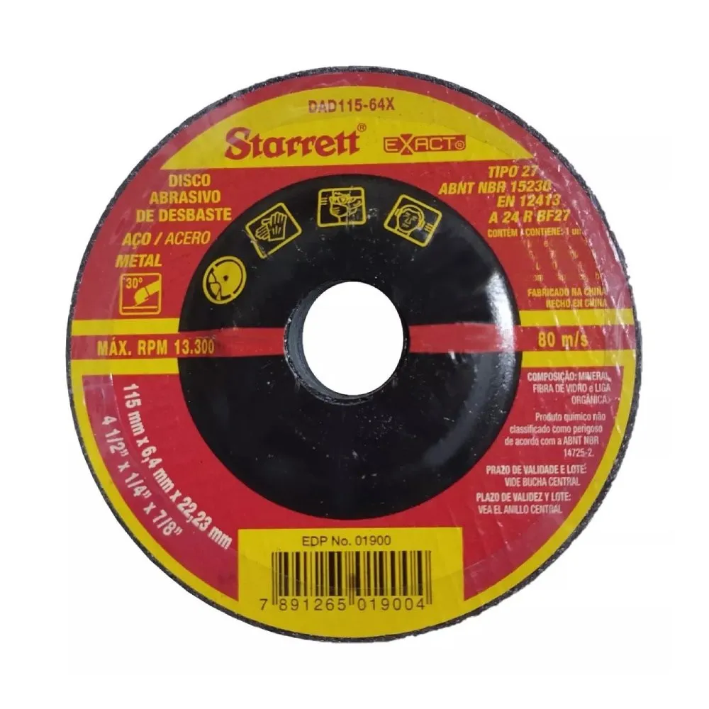 Disco Abrasivo de Desbaste Exact, Diâmentro Externo 115mm, Furo 22,23mm, Espessura 6,4mm