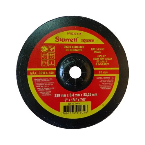 Disco Abrasivo de Desbaste Exact, Diâmentro Externo 229mm, Furo 22,23mm, Espessura 6,4mm