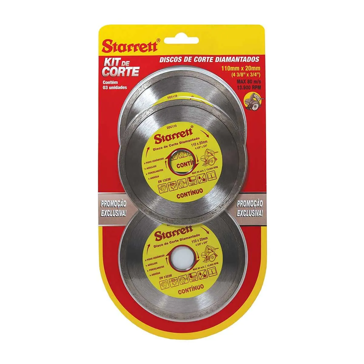 Kit Discos de Corte Diamantado Contínuo, Diâmentro Externo 110mm e Furo 20mm