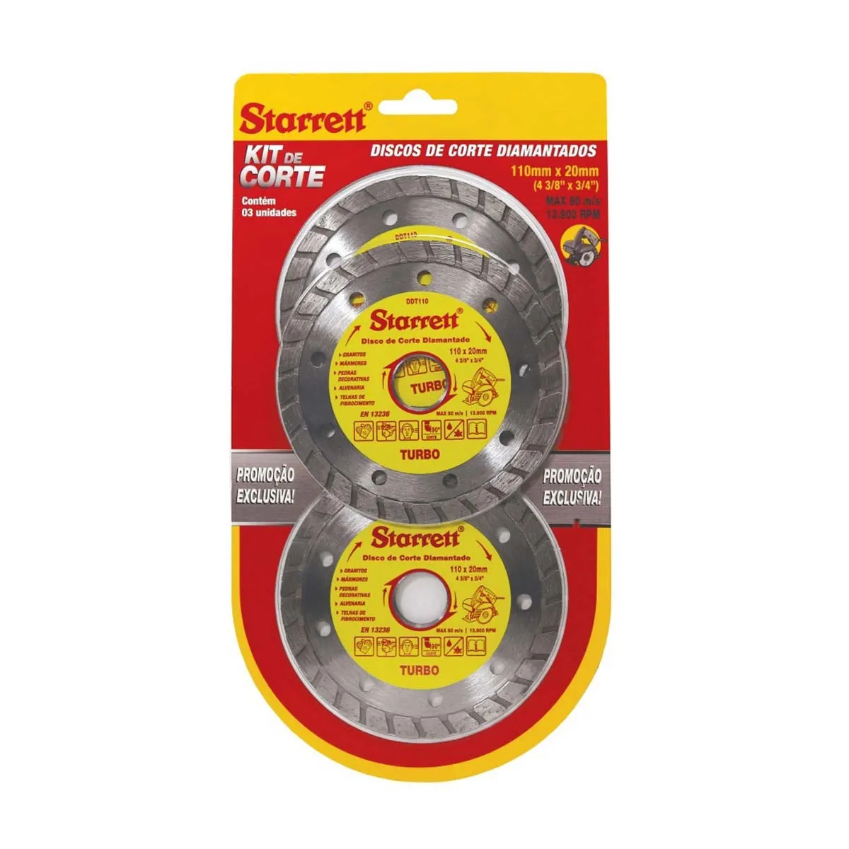 Kit Discos de Corte Diamantado Turbo, Diâmentro Externo 110mm e Furo 20mm